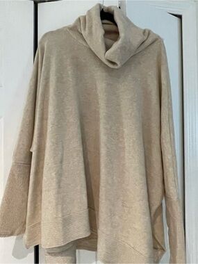 Zenana Outfitters Cream Turtleneck Poncho Sweater